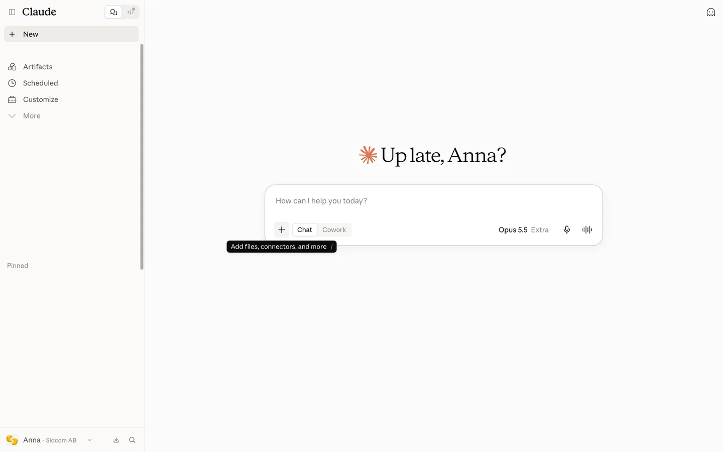 Click Add files, connectors, and more