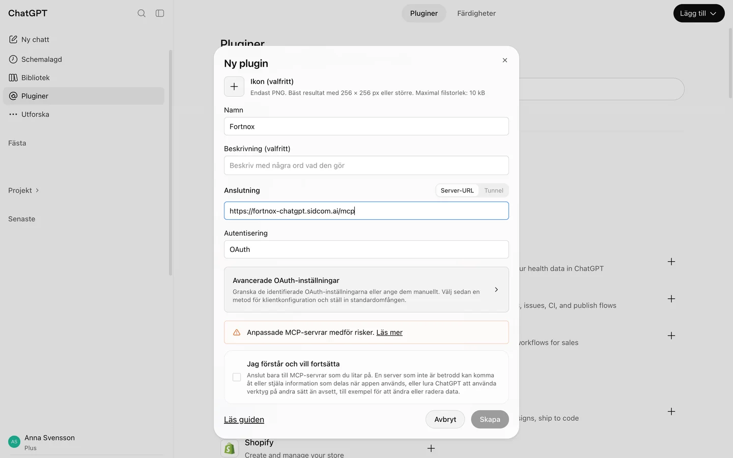 Klicka på OAuth