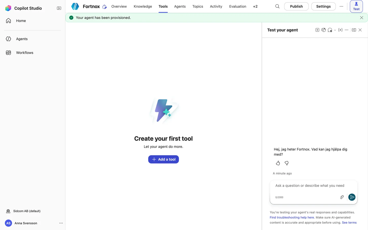 Klicka på Add a tool