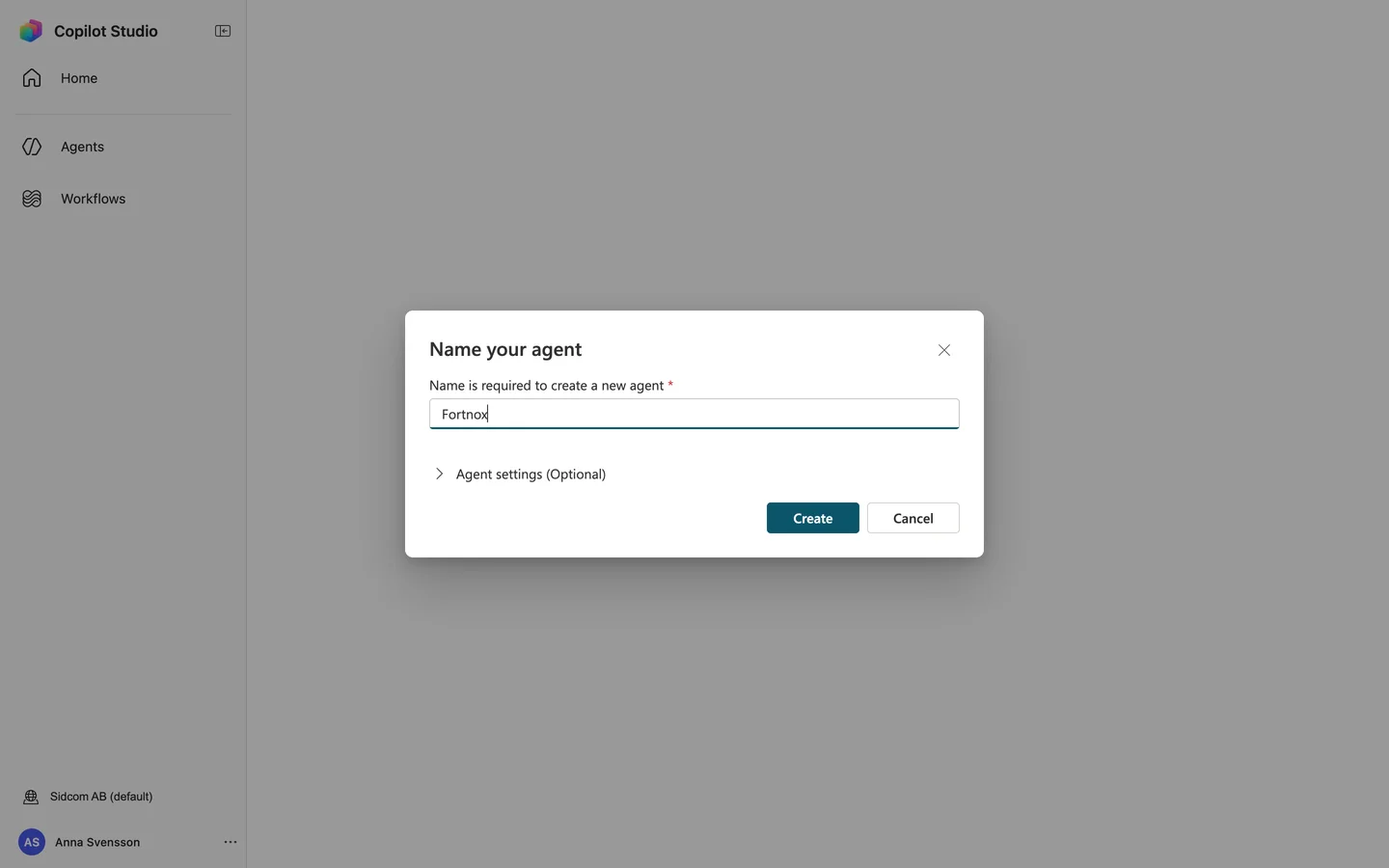 Klicka på Agent settings (Optional)