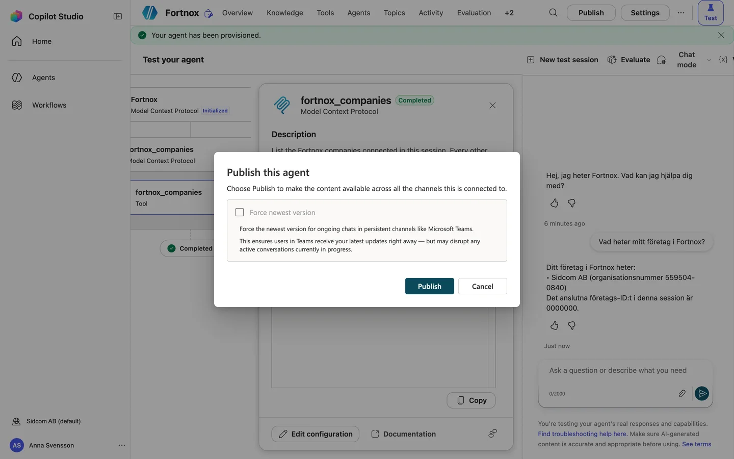 Klicka på Publish