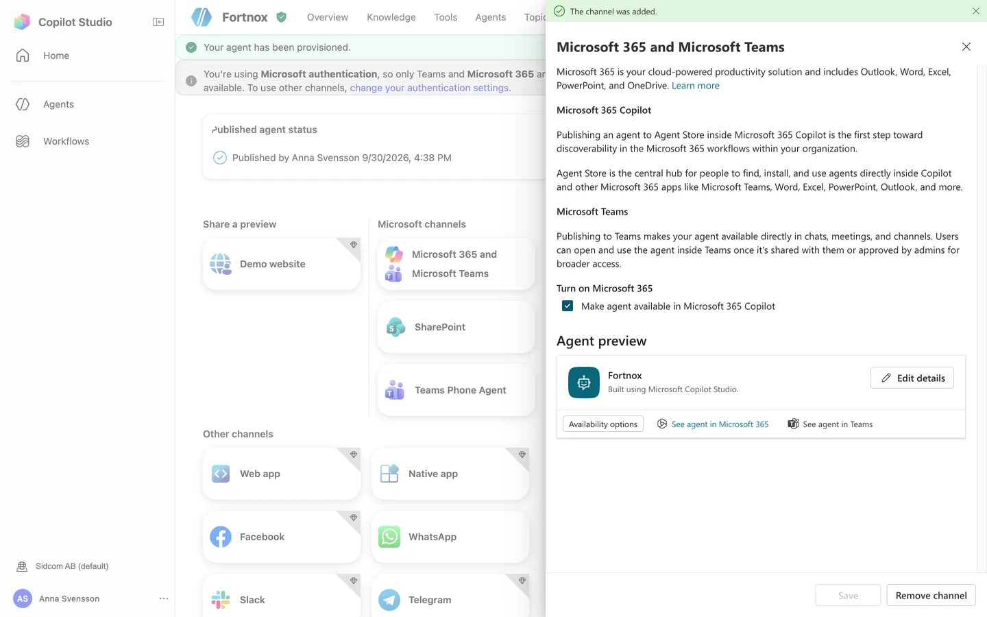 Klicka på See agent in Microsoft 365