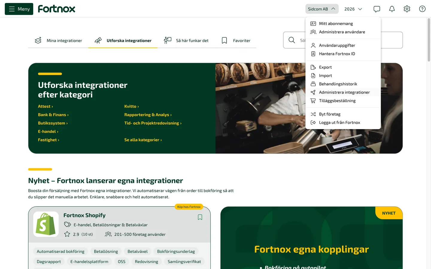 Klicka på Administrera integrationer