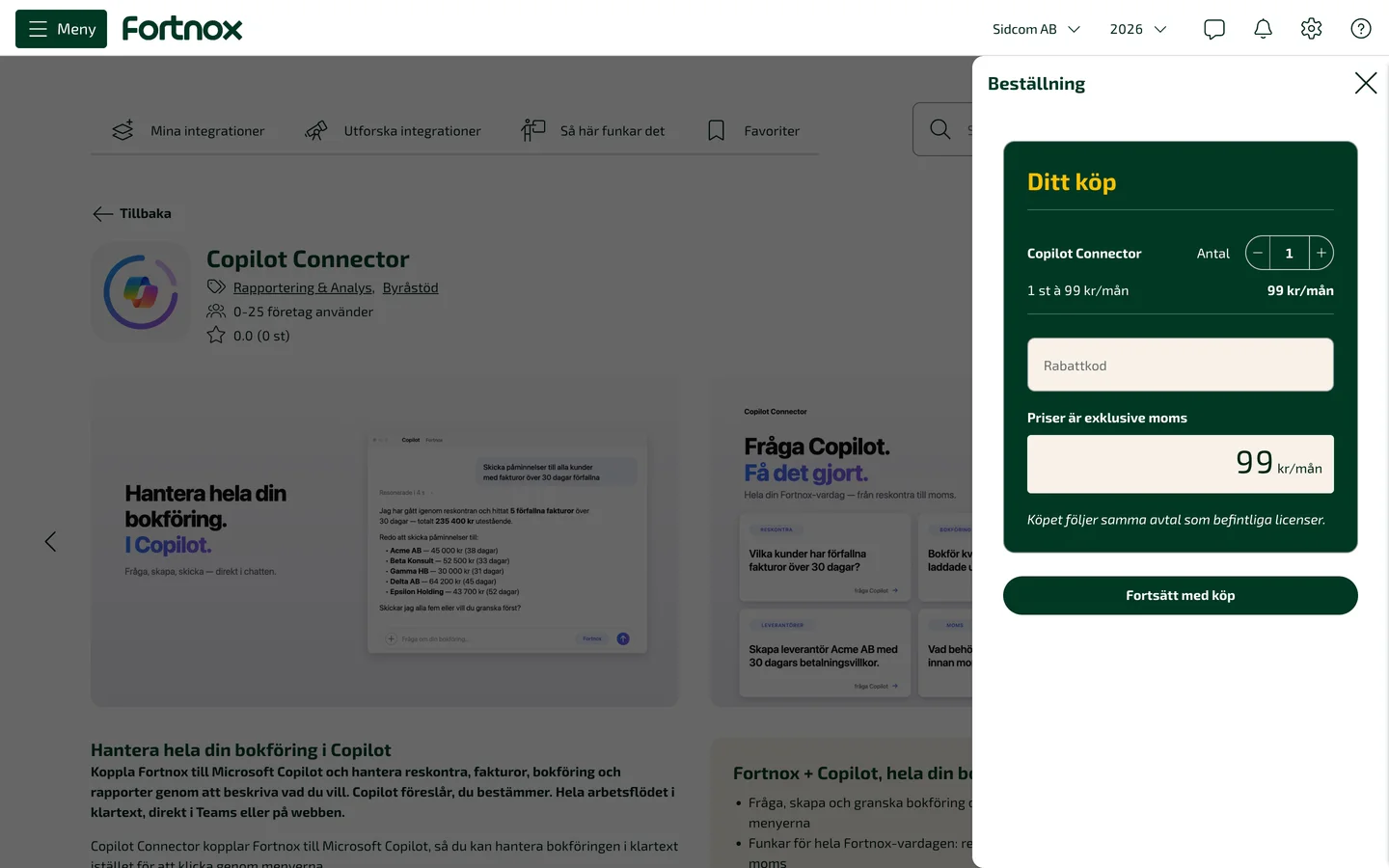 Click Fortsätt med köp